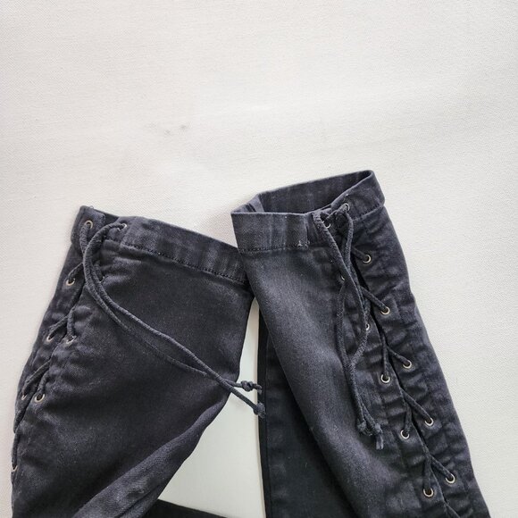 Hudson Black Cotton Stretch Lace Up Side Mid Rise Skinny Jeans - Picture 4 of 11